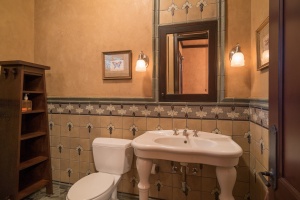Art Nouveau floral tile bathroom